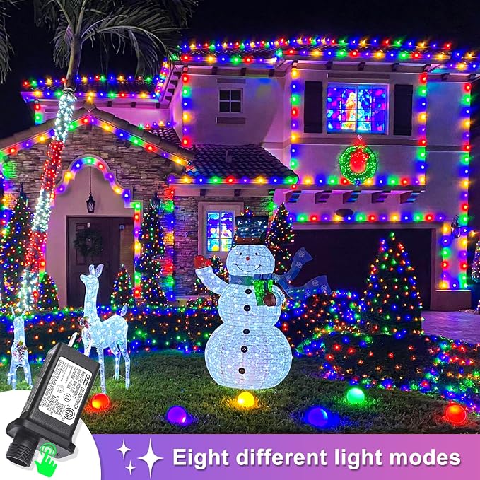 40FT 120 LED Outdoor String Lights, Multicolor Christmas Lights Indoor | Plug in Waterproof 8 Modes Clear Wire Twinkle Fairy Lights for Bedroom Outside Patio Yard Xmas Party Holiday Decorations