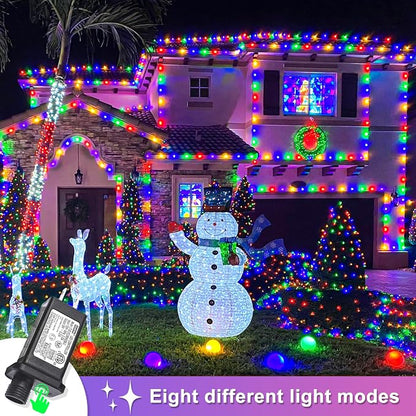 40FT 120 LED Outdoor String Lights, Multicolor Christmas Lights Indoor | Plug in Waterproof 8 Modes Clear Wire Twinkle Fairy Lights for Bedroom Outside Patio Yard Xmas Party Holiday Decorations