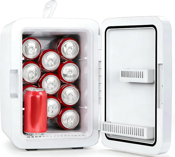 Electactic 10L Portable Mini Fridge, Compact Refrigerator, White | Quiet 2.6 gal Skincare Fridge with AC/DC Adapter for Makeup, Beverages and Food, Ideal for Bedroom, Office and Travel
