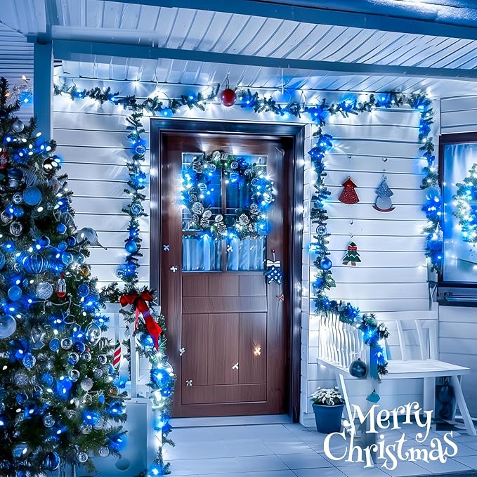 JMEXSUSS Blue and White String Lights Indoor, 200 LED Christmas Lights | 66ft Connectable Christmas Lights Plug in for Bedroom Tree Room Party Classroom Decorations
