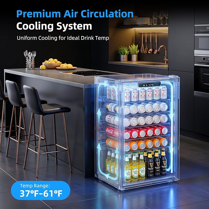 Antarctic Star Mini Fridge 130 Can Beverage Refrigerator Cooler with Glass Door,Adjustable Shelves & Digital Temperature for Soda Beer or wine fridge for Home, Office Bar 3.2cu.ft
