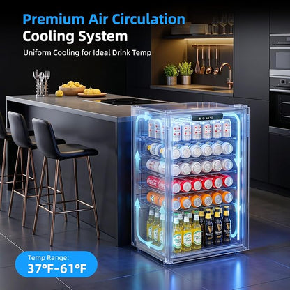 Antarctic Star Mini Fridge 130 Can Beverage Refrigerator Cooler with Glass Door,Adjustable Shelves & Digital Temperature for Soda Beer or wine fridge for Home, Office Bar 3.2cu.ft