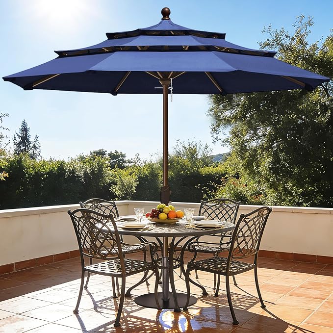 EliteShade USA 10-Year-Non-Fading 10ft 3-Tier Market Patio Umbrella, Commercial Grade Outdoor Table Umbrella with Crank Open, Windproof & UPF 50+ UV Protection, Heavy Duty Ventilation for Garden, Deck, Pool, Backyard, Beach & Bistro, No Tilt, Navy Blue