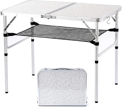 YUFIFAIRY Aluminum Camp Table, 36''L x24''W Folding Table Portable | Lightweight Foldable, Storage Net, Carry Handle, 2 Adjustable Height16"/28", For Indoor, Outdoor, Cooking, Picnic