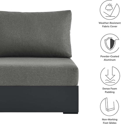 Modway Tahoe Aluminum Armless Patio Gray Charcoal Modular Weather-Resistant Cushions-Perfect as Club Outdoor Lounge Chair