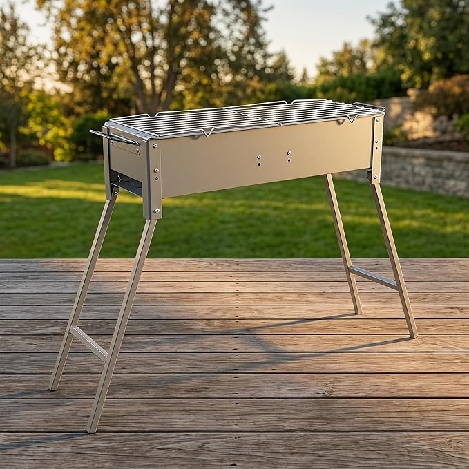 Portable Charcoal BBQ Grill with Adjustable Height, 24x7x25 Inches, Durable Folding Design for Outdoor Cooking & Picnics, Large Grilling Area