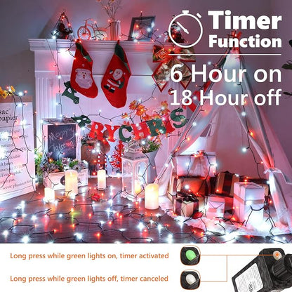 Brizled Red & White Christmas String Lights Indoor Outdoor, 78.74ft 240 LED | Connectable; 8 Modes; Waterproof; Timer; Twinkle Plug in Mini String Light for Xmas Tree Fireplace Party Valentine's Day