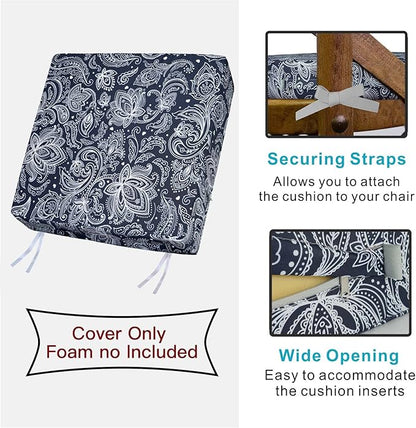 NettyPro Outdoor Patio Chair Seat Cushion Covers UV Resistant Water Repellent Furniture Cushion Slipcovers, 24 x 24 x 4 Inch, Slate Grey Paisley