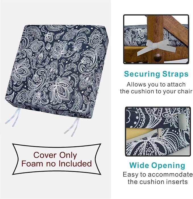 NettyPro Outdoor Cushion Covers for Patio Furniture 4 Pack UV Resistant Water Repellent Patio Chair Seat Cushion Slipcovers, 22 x 20 x 4 Inch, Replacement Cover Only, Slate Grey Paisley