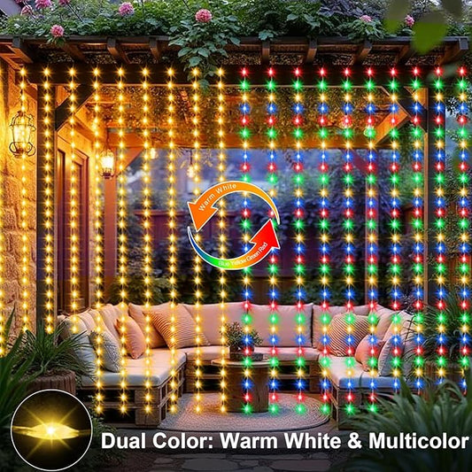 600 LED Curtain Lights 20Ftx10Ft Dual Color Changing Lights with Remote | Timer Curtain Lights Connectable Plug in Outdoor Waterproof for Bedroom Backdrop Wedding Party Decor, Warm White & Multicolor