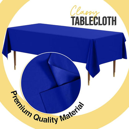Exquisite 66% Thicker Premium Plastic Table Cloth Rectangle Table Cover 0.5 Mil 12 Pack Dark Blue Table Cloth 54 Inch x 108 Inch Disposable Tablecloth Won't Tear Easily Like Cheap Thin Brands