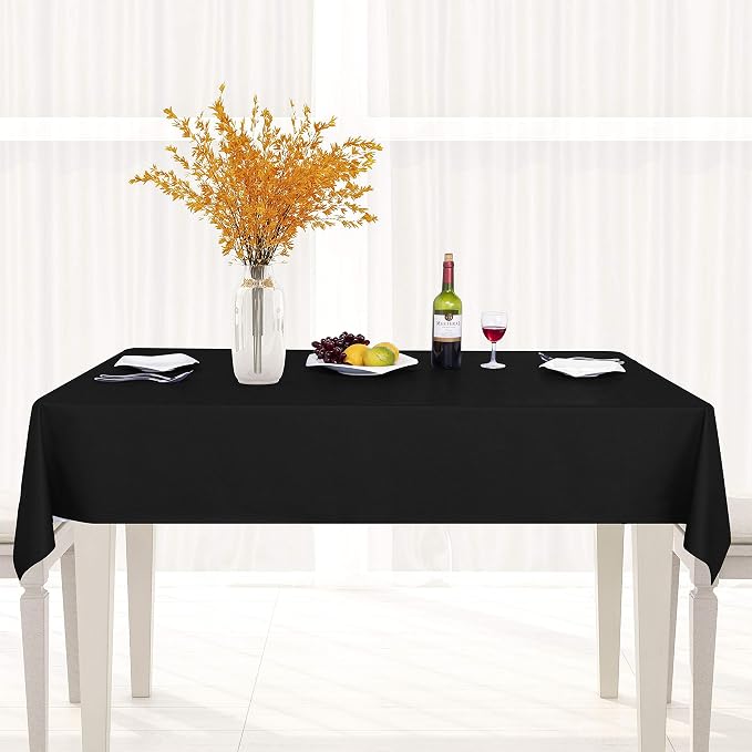 sancua Waterproof Rectangle Vinyl Tablecloth Table Cloth 52x108 Inch, Black | 100% Oil Spill Proof, PVC Material, Wipe Clean Table Cover for Dining Tables, Buffet Parties and Camping