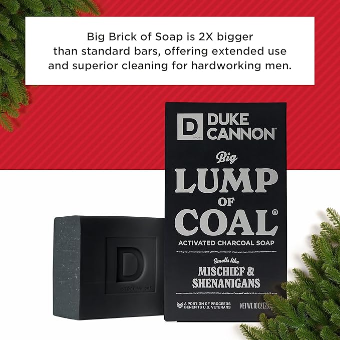 Duke Cannon Lump of Coal Holiday Soap – Charcoal, Bergamot & Black Pepper – 10oz XL, Paraben-Free, Triple-Milled, Hydrating, American-Made Men's Gift