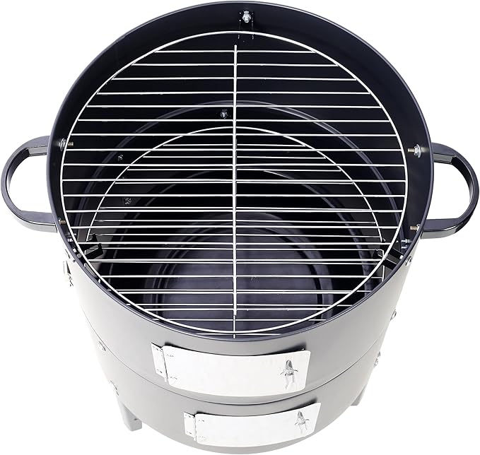 17 Inch Heavy Duty Steel Charcoal Smoker, Round BBQ Grill, Portable Outdoor Barbecue Grill for Backyard Camping Party Cooking, Black