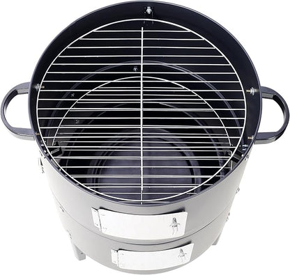 17 Inch Heavy Duty Steel Charcoal Smoker, Round BBQ Grill, Portable Outdoor Barbecue Grill for Backyard Camping Party Cooking, Black