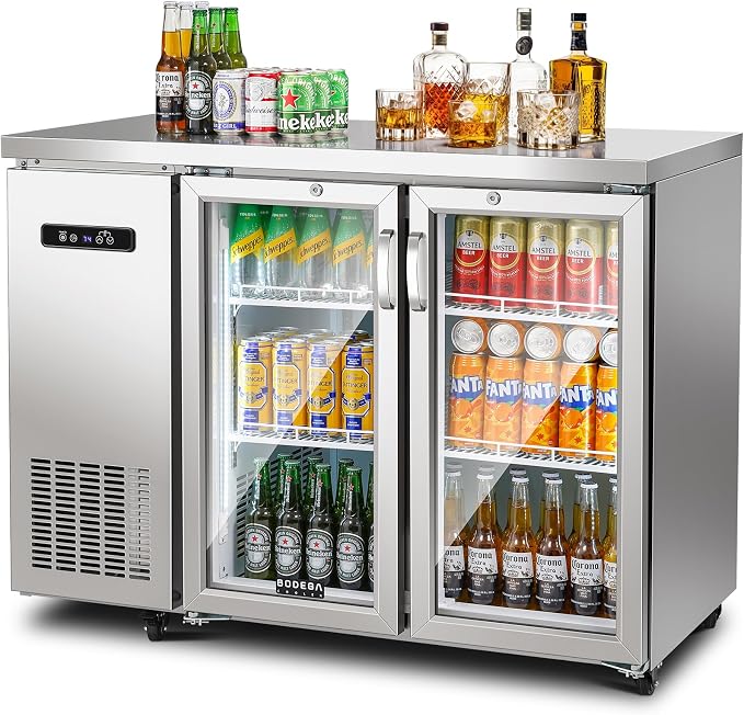 BODEGA BODEGACOOLER 12 Cu.Ft Commercial Back Bar Cooler, Stainless Steel | Stainless Steel Counter-Height Beverage Fridge – LED Lighting, Adjustable Shelves, Lock & 4 Casters, 32°F-50°F for Bars