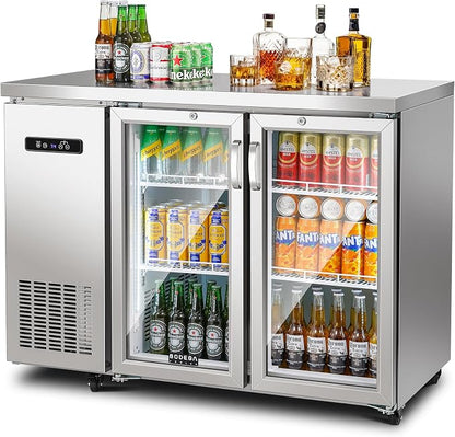 BODEGA BODEGACOOLER 12 Cu.Ft Commercial Back Bar Cooler, Stainless Steel | Stainless Steel Counter-Height Beverage Fridge – LED Lighting, Adjustable Shelves, Lock & 4 Casters, 32°F-50°F for Bars