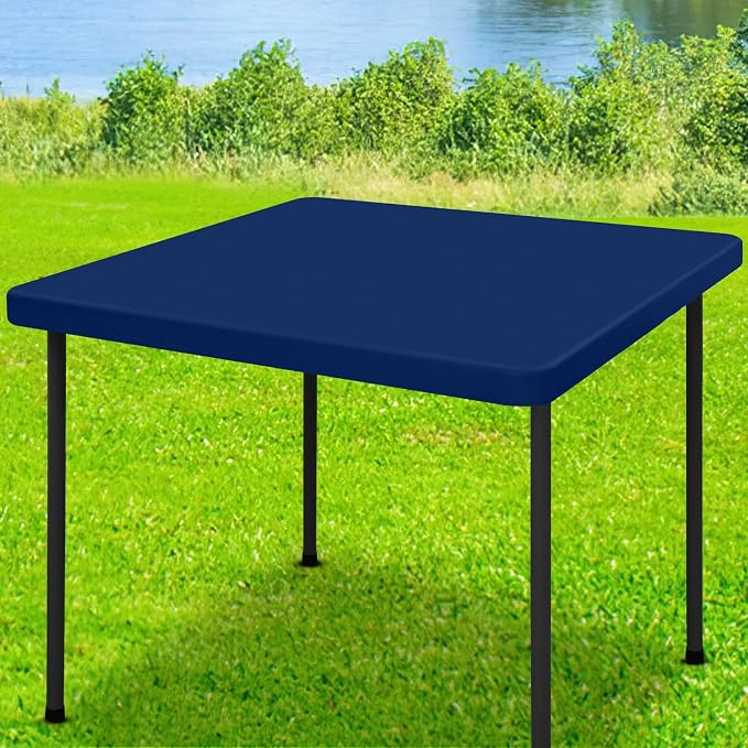 Moosfor Spandex Square Table Cloth, Elastic Fitted Tablecloths for Picnic, Stretch Washable Patio Table Cover for Outdoor, Camping, Banquet and Parties (Navy, 34"x34")