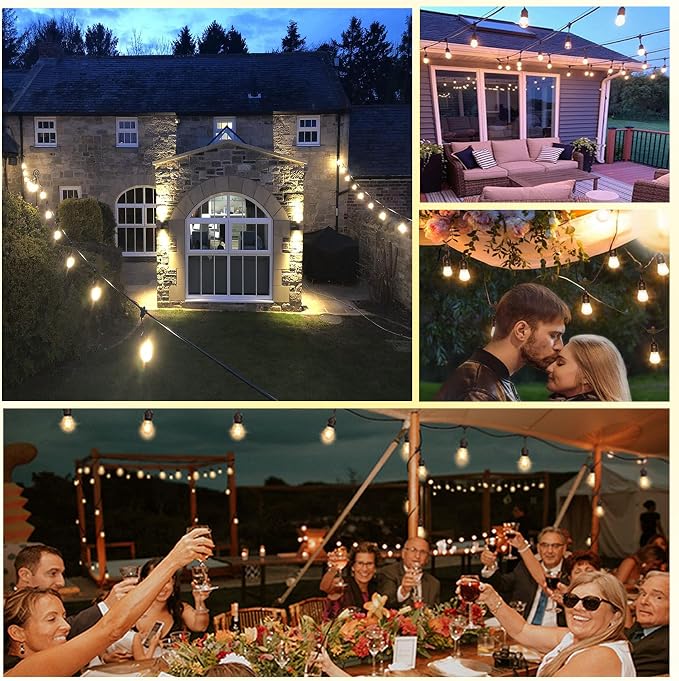 190FT Patio String Lights with Timer for Bistro Café Backyard 2Pack | Dimmable Outdoor String Lights with Remote,2/4/6H Timer