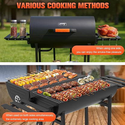 Generic Barrel Barbecue Charcoal Grill 871 Square Inches Cooking Area Outdoor BBQ Grill with 2 Foldable Side Tables Charcoal Barrel Grills for Patio Backyard Camping Picnics Tailgating Parties