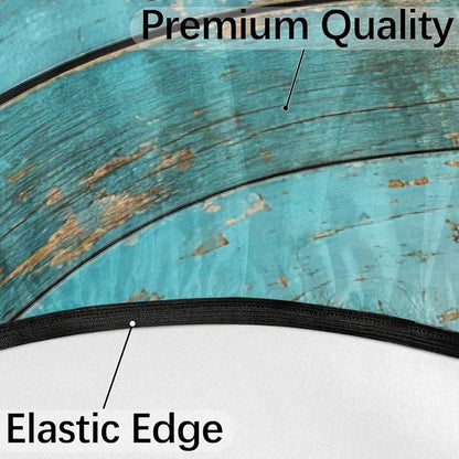 Teal Wooden Texture Outdoor Fitted Round Tablecloth with Umbrella Hole, 36"-44" Elastic Patio Table Cloth with Zipper Oil-Proof Waterproof Patio Table Cover for Picnic Party Spring Decoration