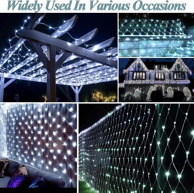 Lovelite 510 LED Christmas Net Lights, 28ft x 5ft Mesh Lights Outdoor Clear Wire 8 Modes, Waterproof Connectable String Lights Plug in for Xmas Tree Bushes Garden Holiday Party Decorations - White