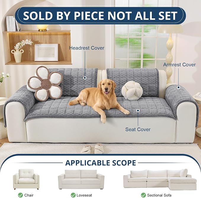 OstepDecor Couch Cover for Dogs, Washable Non Slip Sofa Cover for Pets | Soft Couch Covers for Sofa, Loveseat and Sectional, Furniture Protector Against Pet Hair & Dirt (27.6" x 47.2", Grey)