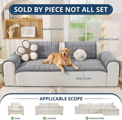 OstepDecor Couch Cover for Dogs, Washable Non Slip Sofa Cover for Pets | Soft Couch Covers for Sofa, Loveseat and Sectional, Furniture Protector Against Pet Hair & Dirt (27.6" x 59", Grey)