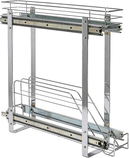 Household Essentials Glidez Multipurpose Chrome-Plated Steel Pull-Out/Slide-Out Storage Organizer for Cookware and Bakeware - 2-Tier Design - Fits Standard Size Cabinet or Shelf, Chrome