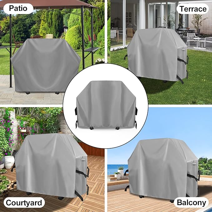 OutdoorLines Waterproof Heavy Duty BBQ Grill Cover - Universal Barbecue Grill Covers UV Resistant Barbeque Gas Grill Cover for Outdoor Outside Grill, 58L x 24W x 44H Inch, Gray