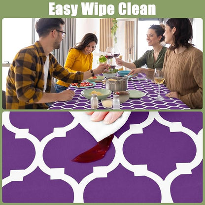 Smiry Picnic Fitted Table Cover, 8 Foot Flannel Backed Vinyl Tablecloth | Waterproof Elastic Stretch Table Cloth, Wipeable Plastic Tablecloth for Camping, Indoor & Outdoor (Purple, 30" x 96")