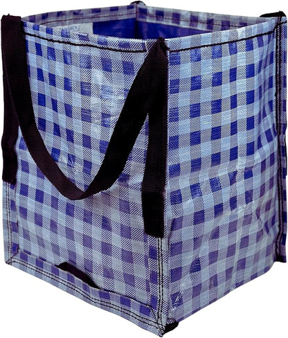 DURASACK Heavy Duty Storage Tote Bag 22-Gallon, Gingham Blue | Rugged Woven Polypropylene Moving Bag, Reusable Self-Standing Design, Holds up to 500 Pounds