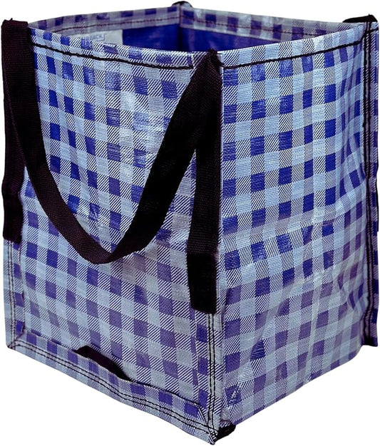 DURASACK Heavy Duty Storage Tote Bag 22-Gallon, Gingham Blue | Rugged Woven Polypropylene Moving Bag, Reusable Self-Standing Design, Holds up to 500 Pounds