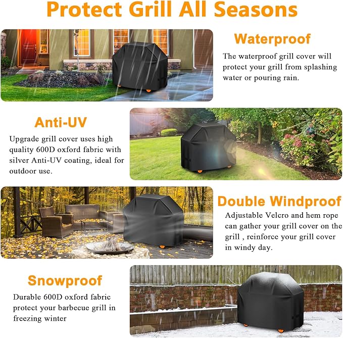 Aoretic Grill Cover, 65 inch Heavy Duty BBQ Gas Grill Cover for Outdoor Grill, Charbroil Grills Covers Barbecue Waterproof for Weber Char-Broil Monument, Dyna-glo Nexgrill T-Spun Polyester