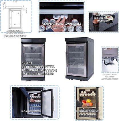 82-Inch 6-Burner Propane Gas Outdoor Grill Island, 85000 BTU 304 Stainless Steel BBQ, Wine Cooler, Sink, Black Granite Countertops, Almost Fully Assembled for Patio Backyard BBQ, Black