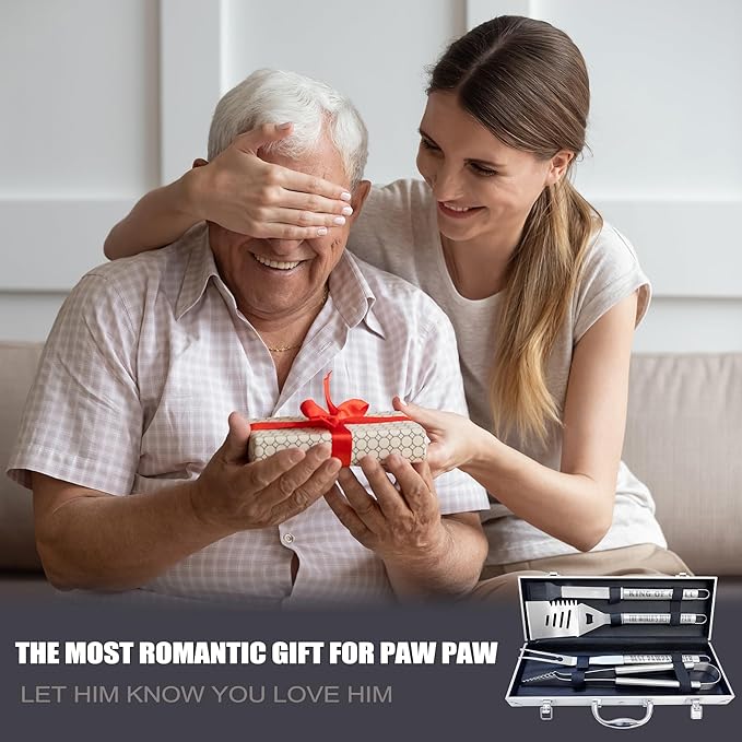 Paw Paw Gifts, Pawpaw Gifts from Grandkids Heavy Duty Grilling Accessories Kit for Backyard BBQ, Thick Stainless Steel Grill Utensils with Non-Slip Handle Tool fo r Man Fathers Day
