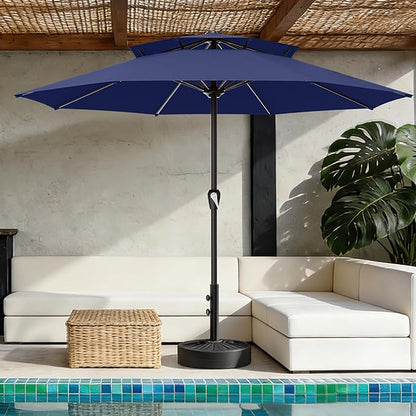 AreShark 12ft 2 Tiers Patio Umbrella - Outdoor Umbrella Waterproof UV Protection, Market Table Umbrella w/ 8 Sturdy Ribs&Crank for Pool, Porch, Garden(Navy)