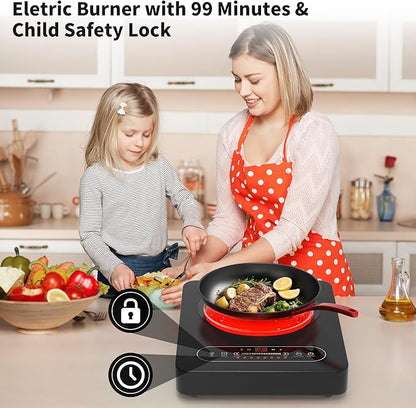 GIHETKUT Single Burner Electric Cooktop,110V 1800W Electric Stove Top with LED Touch Control,10 Power Levels, Timer, Safety Lock,Portable cooktop
