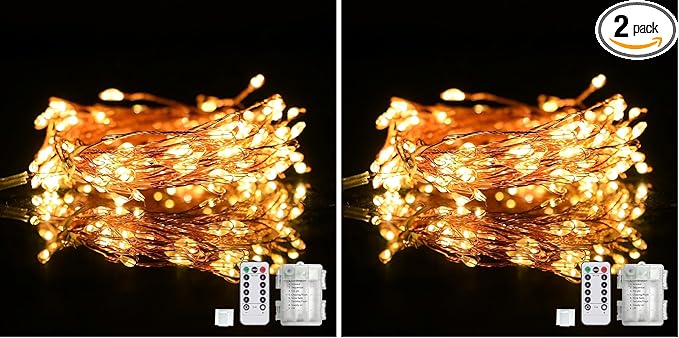 Dailyart 200 Led Fairy Lights - 16.4FT Battery Operated String Lights with Remote, 8 Modes, Waterproof for Bedroom, Christmas Tree & Wreath Decoration (Pack of 2)