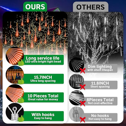 LAMPHOME Halloween Lights Outdoor,12-inch LED Meteor Shower Icicle Lights, 10 Tubes 240 LED String Lights. Waterproof Plug, Shower Rain for Xmas Tree Yard House Decor Orange