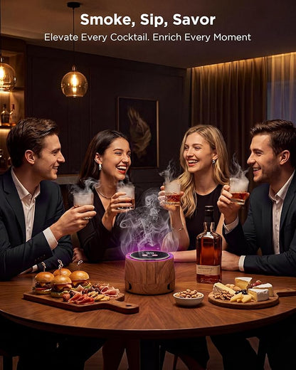 Electric Whiskey Smoker Kit - Rechargeable Cocktail Smoker with 6 Wood Chip Flavors - Smoke Infuser for Old Fashioned & Bourbon Cocktails - No Butane Needed - Father’s Day Gift for Men (Rich Oak)