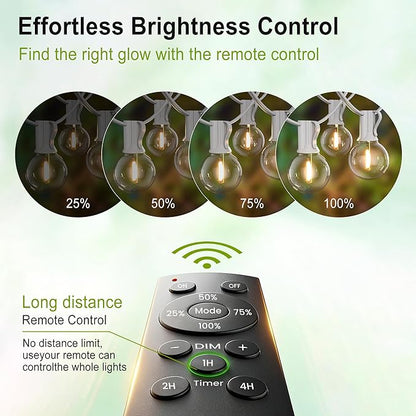Outdoor-String-Lights-Patio-LED-Light-Outside 75FT Waterproof Light with Remote Dimmable 75 G40 Shatterproof Bulb Connectable Hanging Outdoor Lighting for Backyard Porch Party 12 inch Bulb Apart