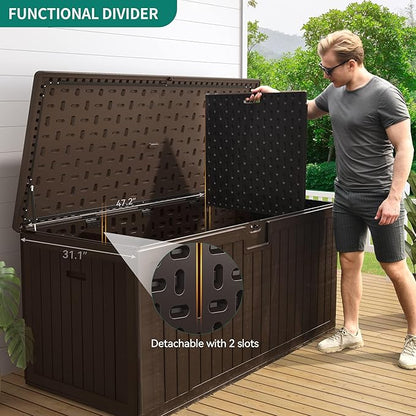 YITAHOME XXL 260 Gallon Large Deck Box,Outdoor Storage for Patio Furniture Cushions,Garden Tools with Flexible Divider,Waterproof,Lockable (Brown)