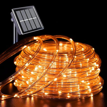 QITONG Orange Solar Halloween Lights, 66ft 200 LED Solar Rope Lights Outdoor, Fairy Lights in Clear Thin Tube with 8 Modes for Thanksgiving Fall Decor