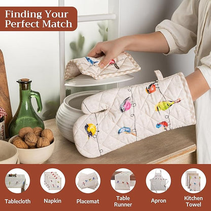 Maison d' Hermine Pot Holders 100% Cotton Heat Resistant Potholders 8" x 8" Hot Pads with Loop BBQ Cooking Baking Hotel Farmhouse Kitchen Handling Hot Pans Spring Summer (Pack of 2, Birdies on Wire)