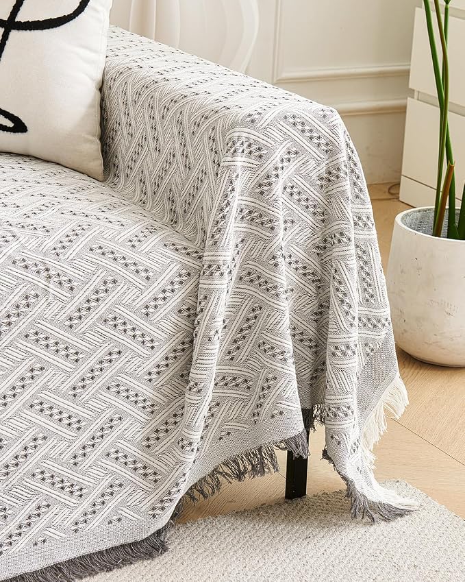 AIVIA Couch Cover Sheet Blanket, Oversized Reversible Covers for 3 Cushion Sofa, Large Furniture Decoration Slipcovers, L-Shape U-Shaped Sectional Protector for Cats Dogs Pets (Gray White 71”x118”)