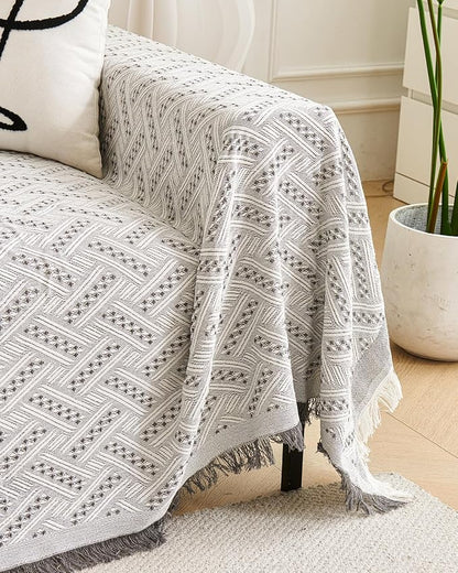 AIVIA Couch Cover Sheet Blanket, Oversized Reversible Covers for 3 Cushion Sofa, Large Furniture Decoration Slipcovers, L-Shape U-Shaped Sectional Protector for Cats Dogs Pets (Gray White 71”x118”)