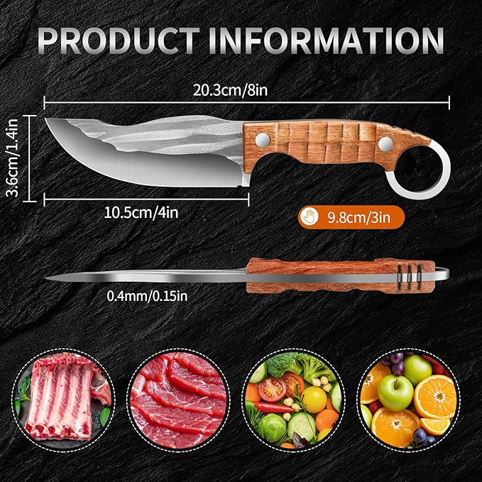 Plys Full Tang Camping Knife,Ergonomic Rosewood Handle, Multi-Tool Outdoor Survival Knife for Precise Stabbing, EDC Lightweight Adventure & Hunting Gear with Leather Sheath
