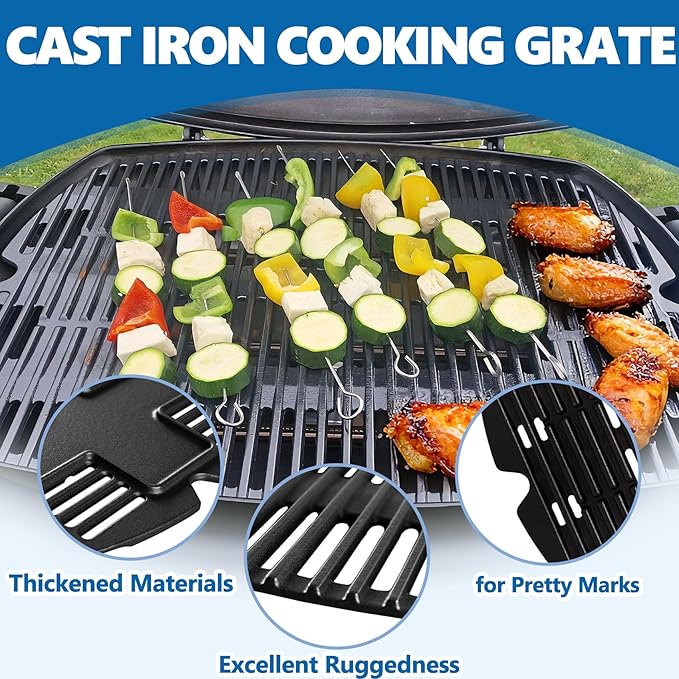 SafBbcue 7584 25" Cast Iron Cooking Grates & 65032 23.75" Grill Burner for Wber Q300 320 3000 3200 57060001 586002 Grills, Baby Q Grill Grids & Grates and Grill Burner Tube Kit for Weber 7646 & 65032