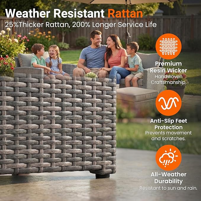 Wisteria Lane Patio Furniture Set, Wicker Outside Outdoor Furniture for All Weather, Patio Sofa with High Backrest Support and Wide Armrest for Backyard, Balcony, Deck, Porch, Black